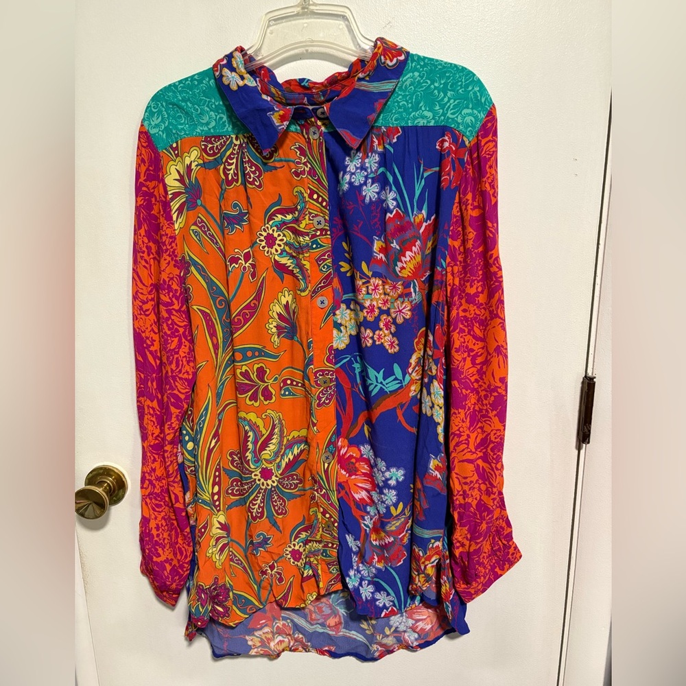Soft Surroundings hermosa Blouse size 1x embroidered quirky artsy vibrant - Picture 2 of 11